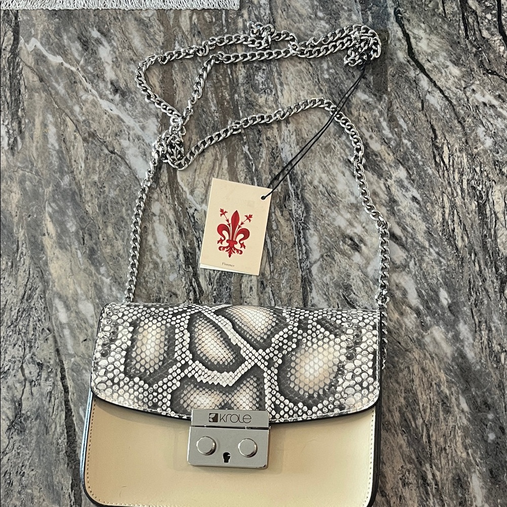 Snake Print Crossbody Bag - Cream and Black